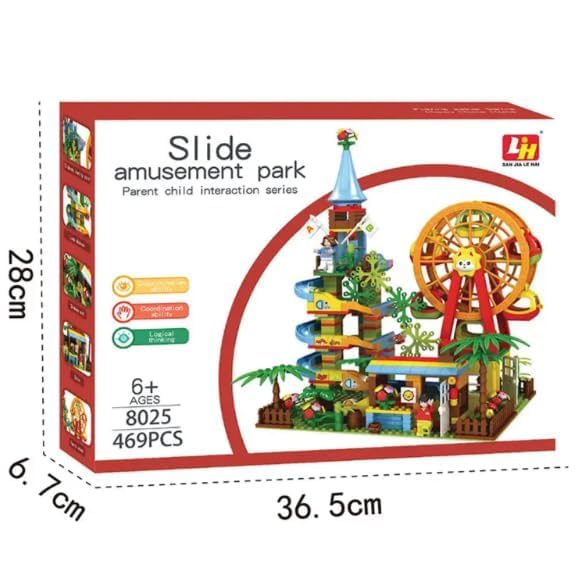 EXOMOON Playground Colourful Slide Amusement Park with Ferris Wheel Building Blocks Brick Set DIY Assembled Toys 469 pc