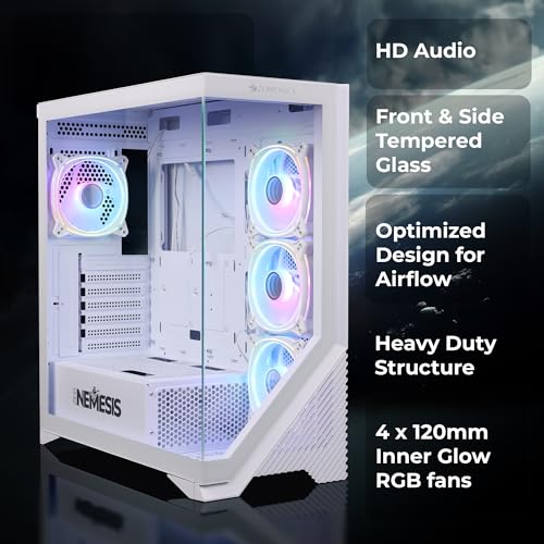 Image of ZEBRONICS Nemesis Premium Gaming Cabinet /Case, Mid-Tower, Supports ATX | mATX, 4X Center Infinity ARGB Fans, AIO Upto 360mm, LED Control Switch, Front + Side Tempered Glass, USB 3.0 (White)
