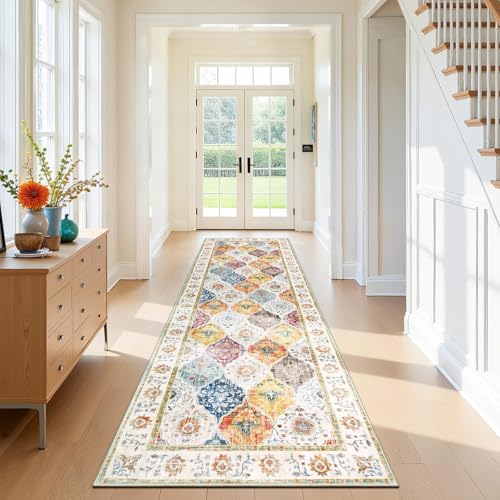 SHACOS Alfombra de Pasillo Antideslizante 80 x 250 cm Lavable Larga Alfombra de Pasillo para Salón, Dormitorio y Cocina, Colorido