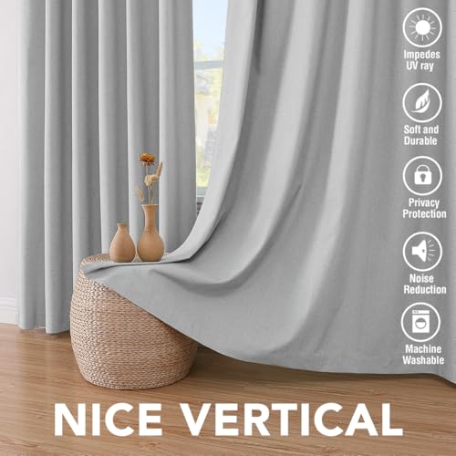 Image of H.VERSAILTEX 100% Blackout Curtains for Bedroom Thermal Insulated Linen Textured Curtains Heat and Full Light Blocking Drapes Living Room Curtains 2 Panel Sets, 42x45 Inch, Glacier Gray