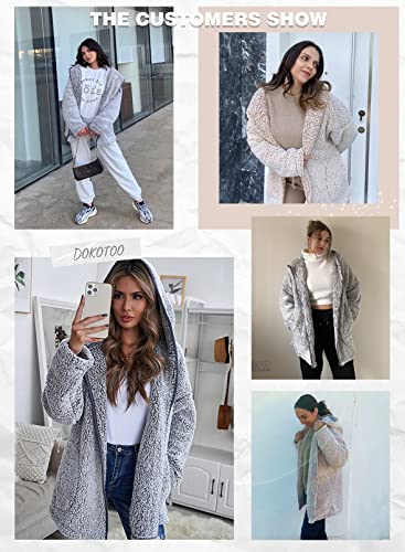 Dokotoo Womens Winter Soft Warm Fleece Oversized Open Front Long Sleeve Casual Solid Plain Fuzzy Fluffy Sherpa Hoodies Cardigans Coats Jackets Outerwear With Pocket Brown Small #TOP3