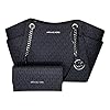 Michael Kors Jet Set Travel Large Chain Shoulder Tote bundled with Travel Trifold Wallet (Signature MK Black)