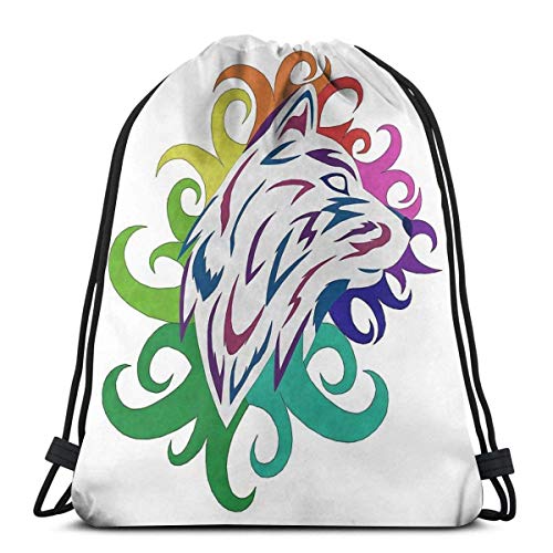 N   A Unisex Mochila Cordónes Lobo Arcoiris Deporte Multiusos Drawstring Bolso Gimnasia
