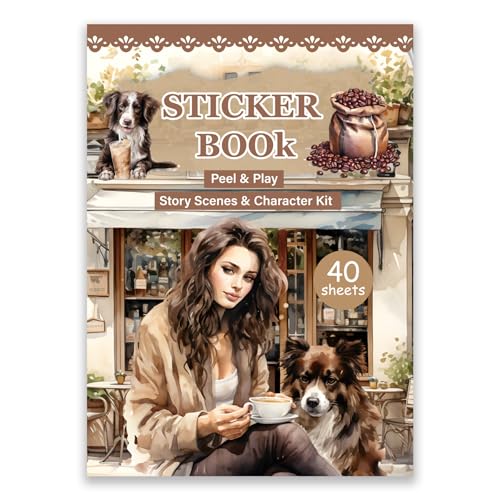 Sticker Book-341er Stickerbuch Set für Erwachsene inkl. 10 Scrapbook-Papiere – Großes Journaling Zubehör Kit mit Romantischen Motiven, Lesenden Charakteren & Damen – Bullet Journal, Tagebuch & Basteln