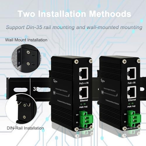 Divisor PoE Industrial Gigabit de 95 W, 24 VCC, IEEE 802.3at/af/bt, IP40 miniatura 6