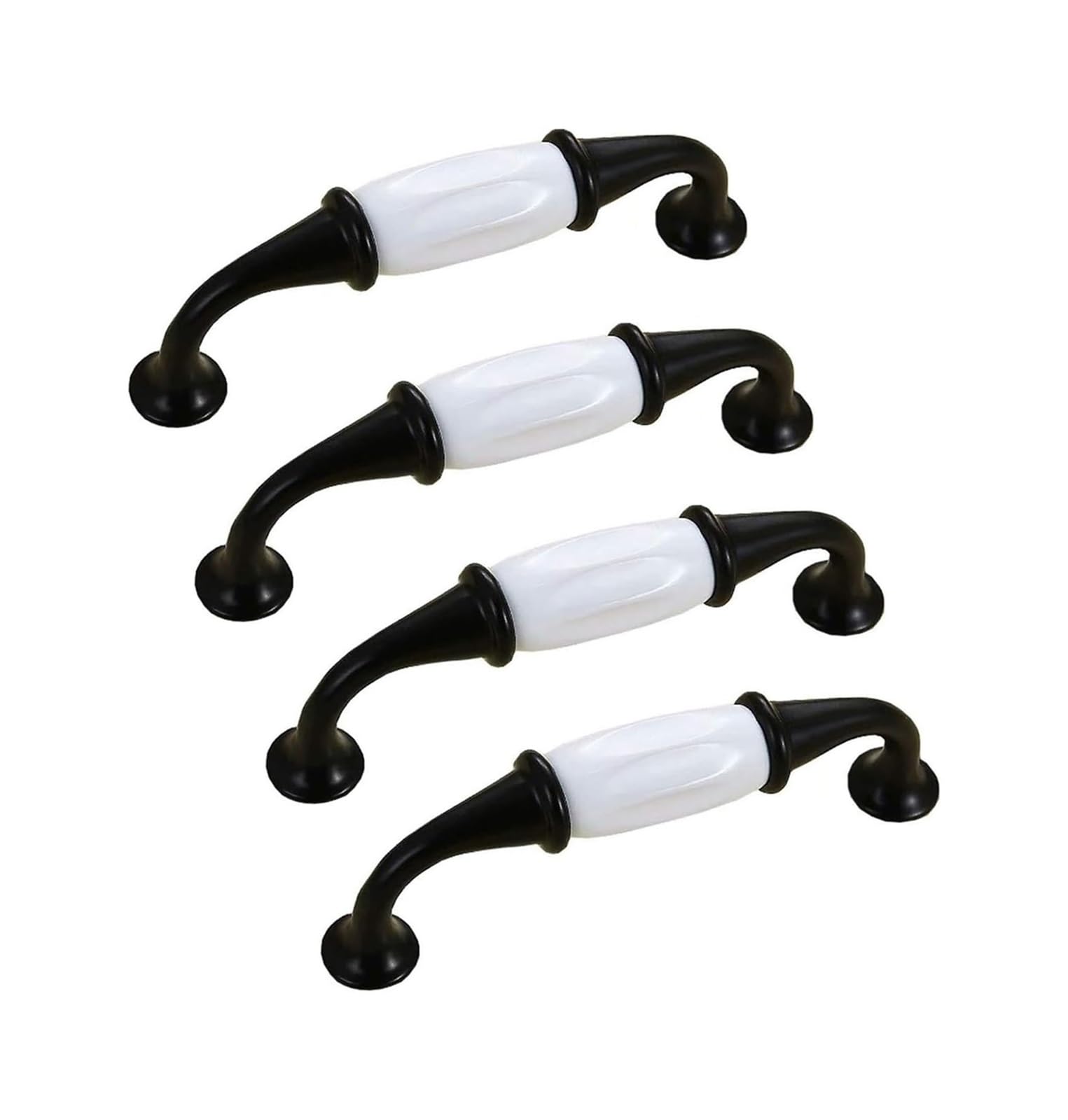 Opeximatun Ceramic Drawer Knobs, 4 Pcs Ceramic Cabinet Drawer Pull Handles, Zinc Alloy Base(Black,Hole Distance 96mm)