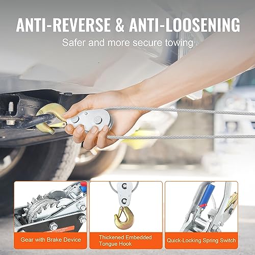 Schwerlast Spanngurt KATSU Tools Heavy Duty Ratchet Cable Puller Winch 5 Ton Capacity, 3.5m X 6.3mm Steel Wire, 3 Steel Hooks, Dual Gear System, For Trailer Vehicle Rescue Spanngurte Auto