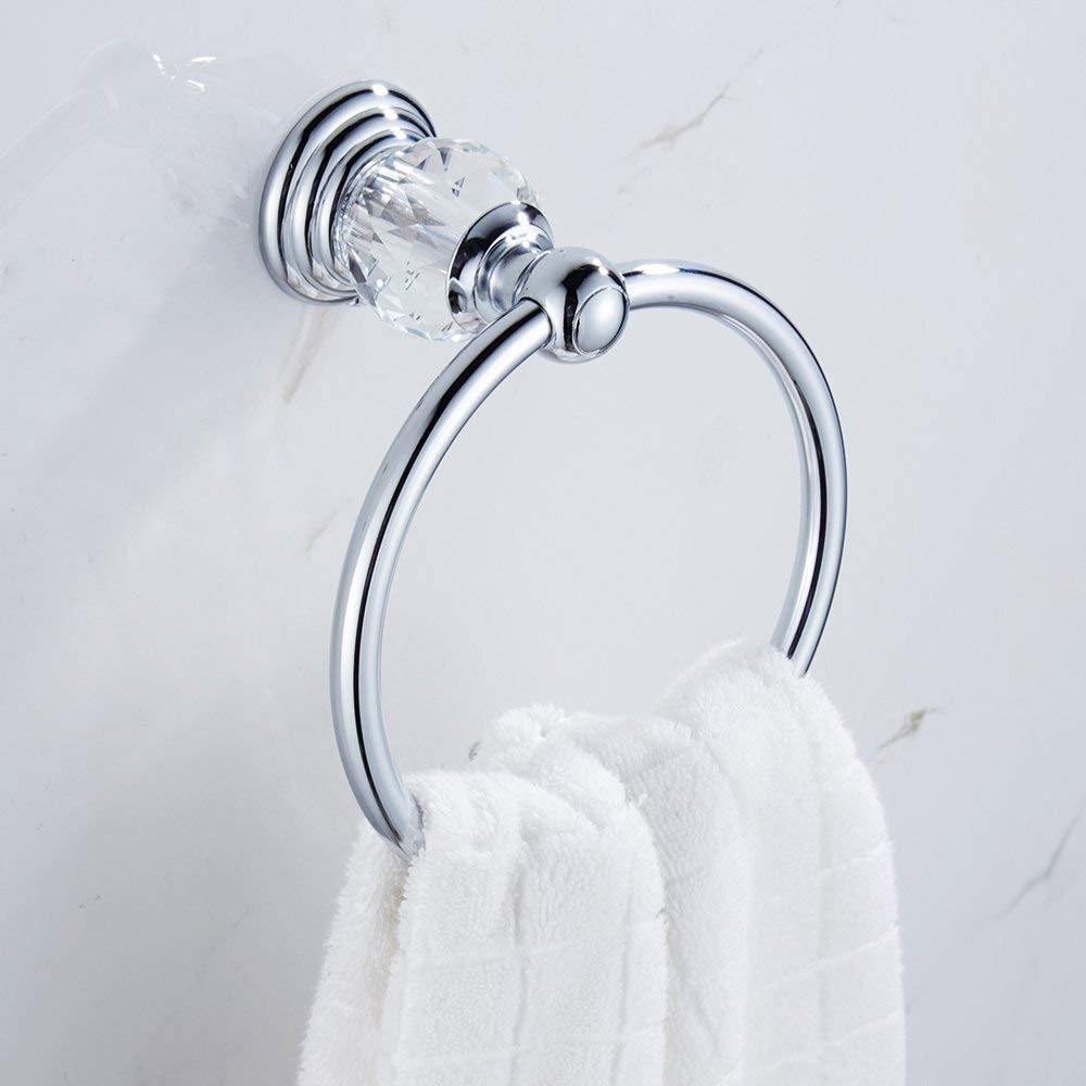 WOLIBEER Kristall-Badezimmer-Zubehör, Chrom, 61 cm, Handtuchstangen-Set, poliertes Messing, Toilettenpapierhalter, Handtuchring, Kleiderhaken, Badezimmer-Hardware, 4 Stück, Wandmontage