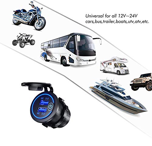 YGL Chargeur de Voiture USB pour Moto,12/24V Adaptateur de Prise Double USB/QC3.0 étanche, Chargeur avec Interrupteur pour Bateaux, Remorques, Voitures, Bus - Image 7