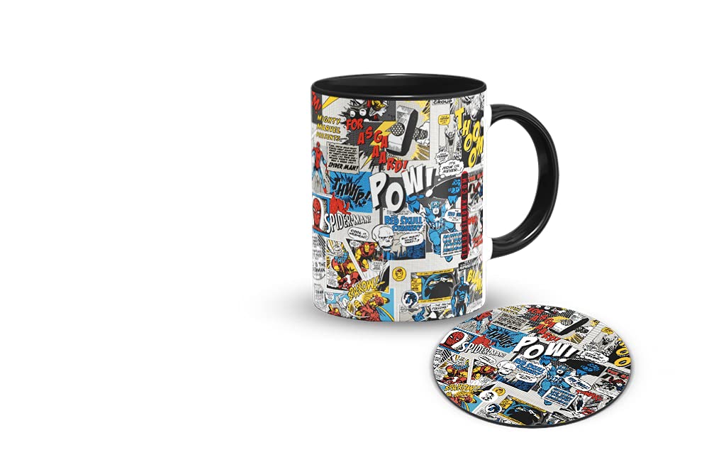 The Desi Monk Spider-Man Inside Black Mug and Tea Coaster Combo| Marvel Coffee Mug | Superhero Printed Coffee Mug for Friends | 330 ml, Microwave & Dishwasher Safe| TM-52