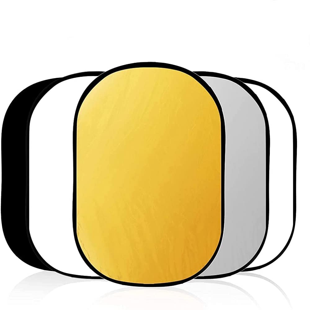Réflecteur de réflecteur vidéo Photo Ovale 5 en 1, réflecteur de lumière de Photographie Multi-disques Pliable Argent translucide Or Blanc et Noir avec Sac