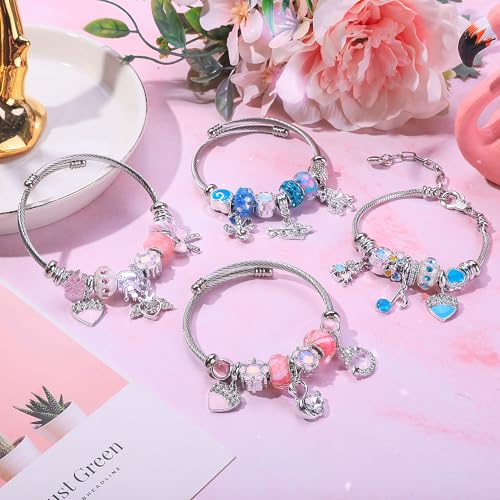 Silver Plated Charm friendship Bracelets for girls,Stainless Steel Bangle bracelets with jewelry box, Adjustable Girls Women Jewelry Suitable for holiday party gifts4