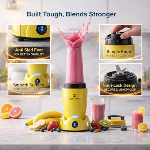 Image of Electrofox Belndo+ 2 Jar Bullet Nutri 750 W Juicer Mixer Grinder (2 Jar Nutri Blendo+ | 2 Jars | Yellow) 2 Year Warranty