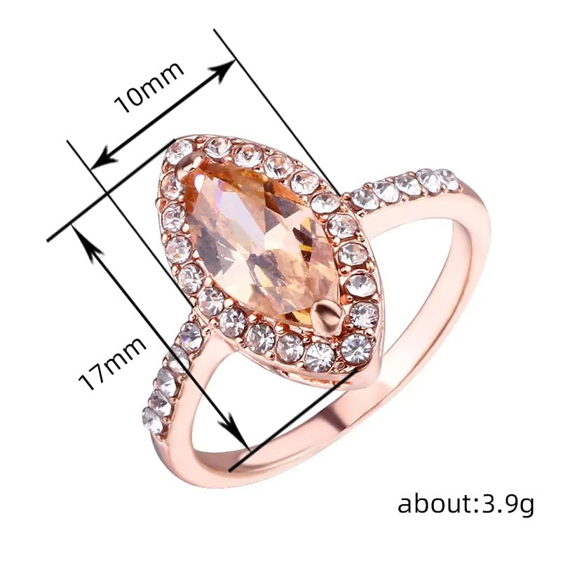 Promise for Women?Fashion Womens 925 Sterling Silver Marquise Ring Shiny Horse Eye Cocktail Ring CZ Pink Zircon Diamond White Gemstone Promise Ring Eternity Engagement Wedding Band Ring for Women 6