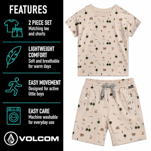 Image of Volcom Toddler Baby Boy Shorts Set - 2 Piece Short Sleeve Graphic Tees and Shorts Infant Toddler Little Boys Summer Outfits