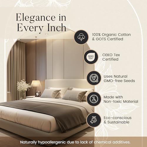 100% Organic Cotton Sheets For Twin Bed, 300TC Fully Elasticated Twin Fitted Sheet & Pillowcase Sets, Fade Resistant Soft & Comfy Deep Pocket Sheets Machine Washable,Naturally Cool & Breathable– Ivory