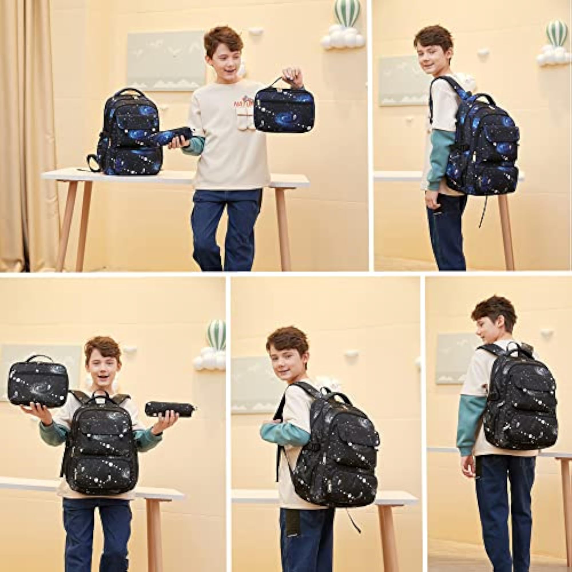 Galaxy Backpack for Boys with Lunch Box Set, 3Pcs