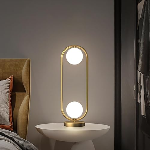 Miniatura 5 de Lámpara de mesa de cristal de 2 luces, lámpara de escritorio de latón dorado con cable enchufable, lámpara de lectura moderna de mediados de siglo,