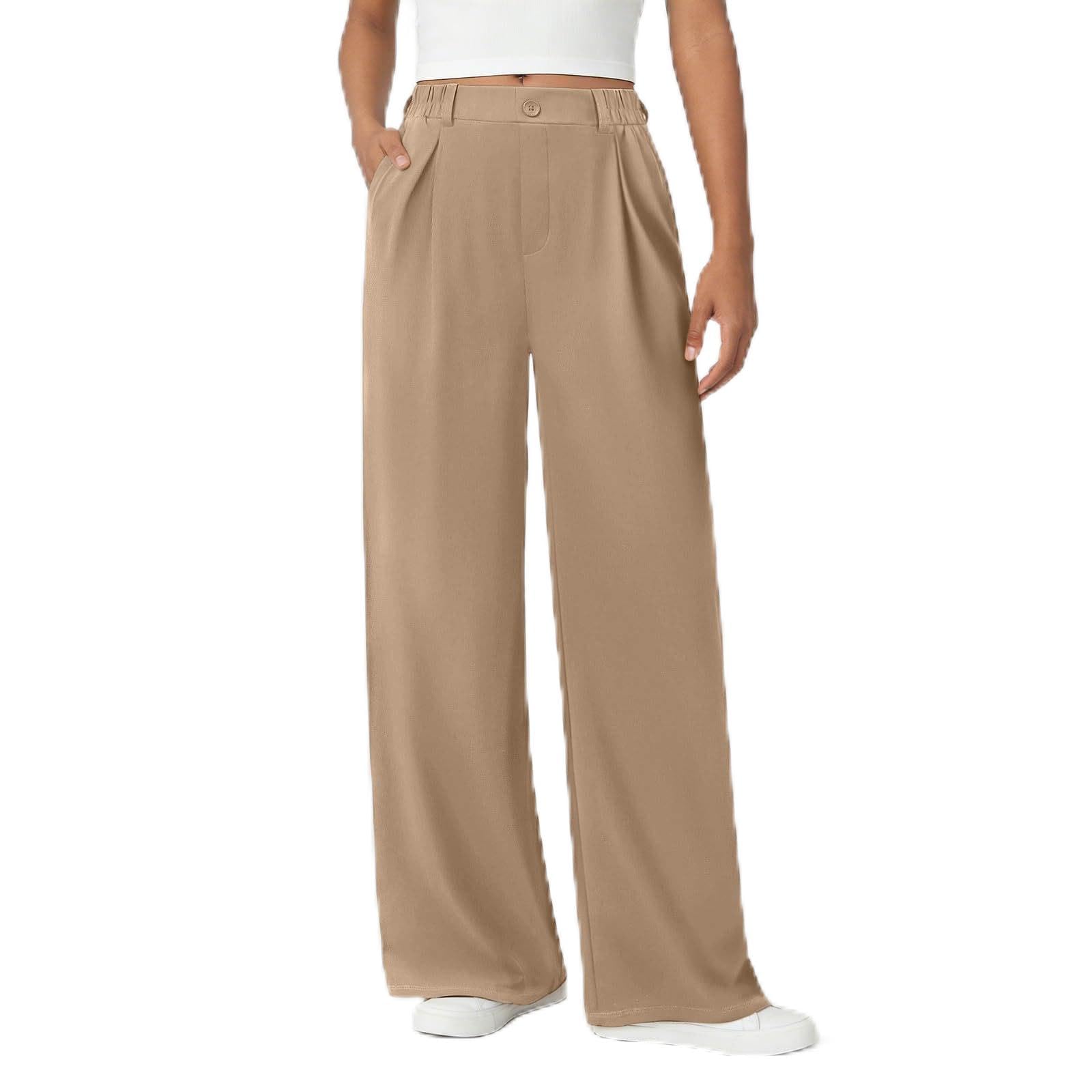 Generico Pantaloni Larghi Donna Estivi Casual - Pantaloni Lino Leggeri Elastico in Vita Elegante Baggy Linen Pants Pantalone da Spiaggia Sportivo Lavoro Vita Alta Pantalone con Coulisse Gamba Larga