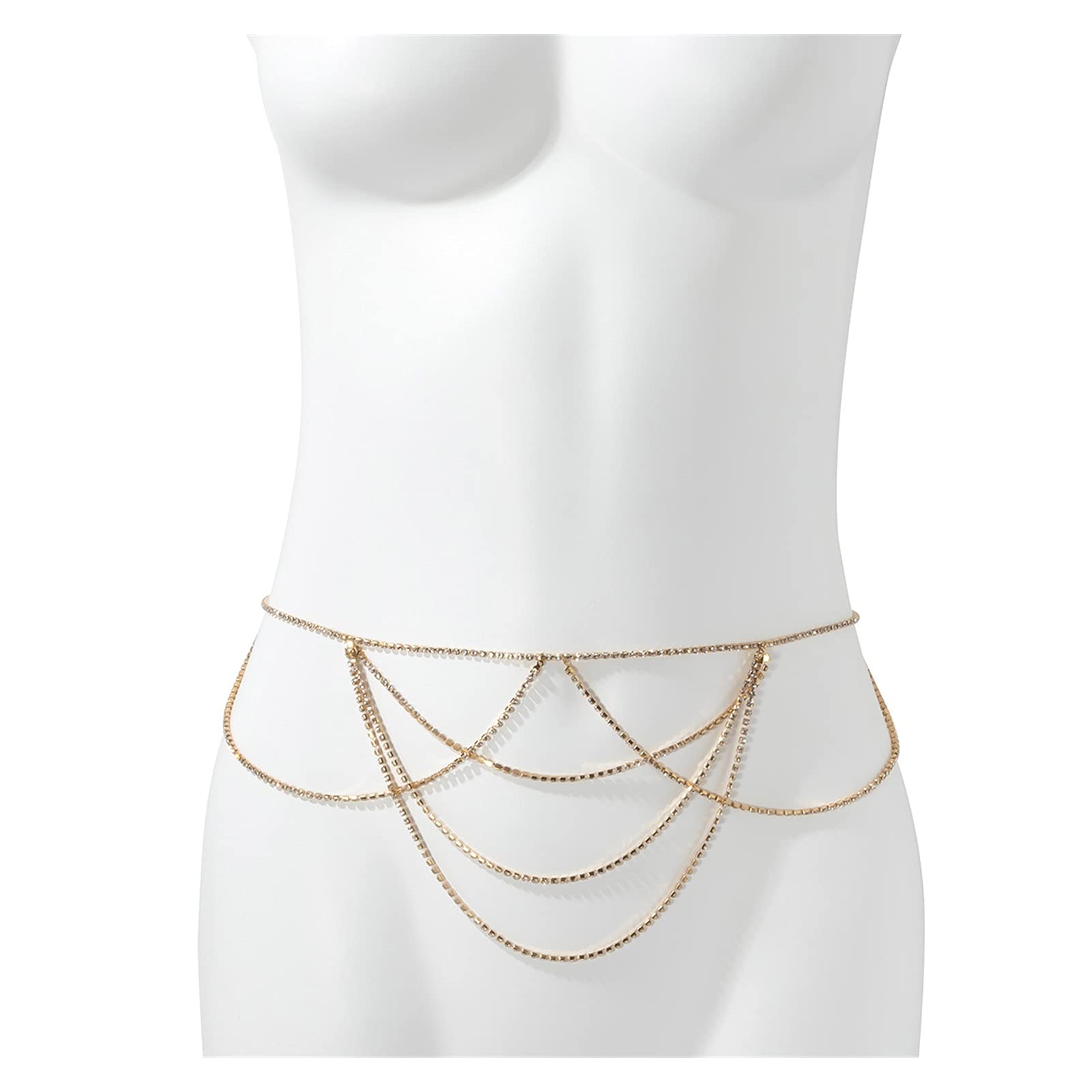 Body Chain Damen Kette - Goldfarbene einfache Strandkette mit Kreuzband für Taille und Bauch - Schwarze Harnaskette - Edler Schmuck für Damen - Accessoires