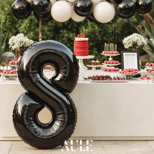 Image of AULE 40 Inch Big Black 8 Balloon Number Large Foil Helium Number Balloons 0-9 Jumbo Giant Happy 8th Birthday Party Decorations for Boy or Girl Huge Mylar Anniversary Party Supplies