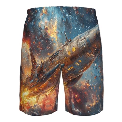 Men's Swim Trunks Beach Board Shorts Swimwear Bathing Suits - Spaceship Universe Galaxy Planet4
