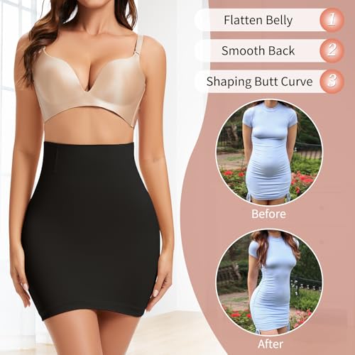 Image of MISS MOLY Shapewear Half Slip Dress for Women High Waist Body Shaper Seamless Tummy Control Skirt Smoother Under Dresses
