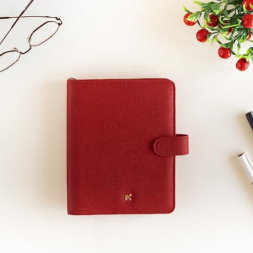 Image of NEORAH - B6 Notebook SLEEVE with SNAP Button - [ SLEEVE ONLY ]|Vegan Leather|Office Diary Holder with Penloop| 2 Front & 1 Back Pocket | 6 Card Slots |2 BookMarks - Fits any B6 Softcover - RED