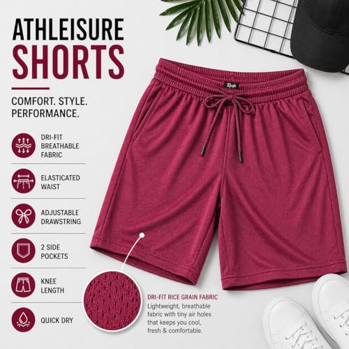 Image of RISH Kids Dri-Fit Sports Shorts for Boys & Girls | Breathable Polyester Activewear Shorts with Elasticated Waist, Drawstring & 2 Side Pockets | Solid Colours | Single and Multi Packs