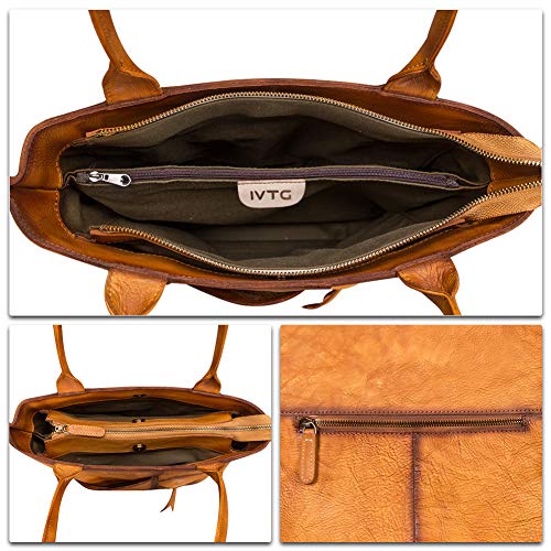 Image of IVTG Genuinel Leather Shoulder Bags Women Vintage Handmade Tote Purse Top Handle Large Capacity Satchels