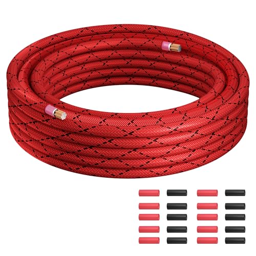 8 Gauge Wire 20 FT Primary Automotive Power or Ground Wire Battery Cable Nylon Braided Jacket Copper Clad Aluminum Car Audio Amplifier RV Trailer Electrical Wire with 10 Heat Shrink Tubing Red