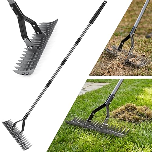 My Garden Extendable Thatch Rake - 1.77M Manual Lawn Scarifier with Adjustable Steel Handle - Durable Scarifying Head & Comfort Grip - Lawn Moss & Thatch Rake for Grass and Lawns