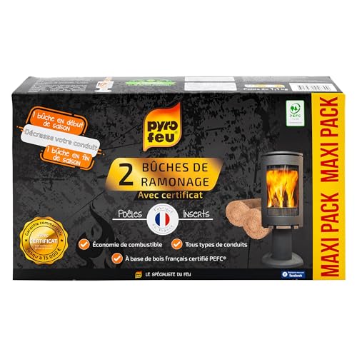Lot de 2 bûches de ramonage Pyrofeu pour Insert avec Certificat