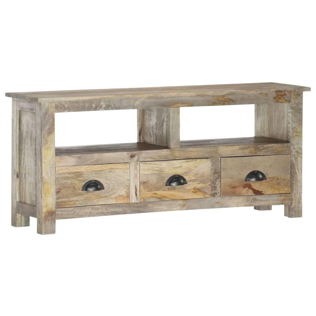 Szafka TV z litego drewna mango, 110 x 30 x 50 cm, z 2 półkami i 3 szufladami, nowoczesna szafka pod telewizor stojąca, wąska i szeroka, skandynawski mebel telewizyjny do salonu z miejscem do