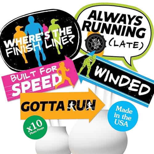 Big Dot of Happiness Set The Pace Funny Running Party Photo Booth Props Kit - 10-Piece Track Cross Country Marathon Party Decorations Athletic Event Photography Accessories, Sports Themed Celebration