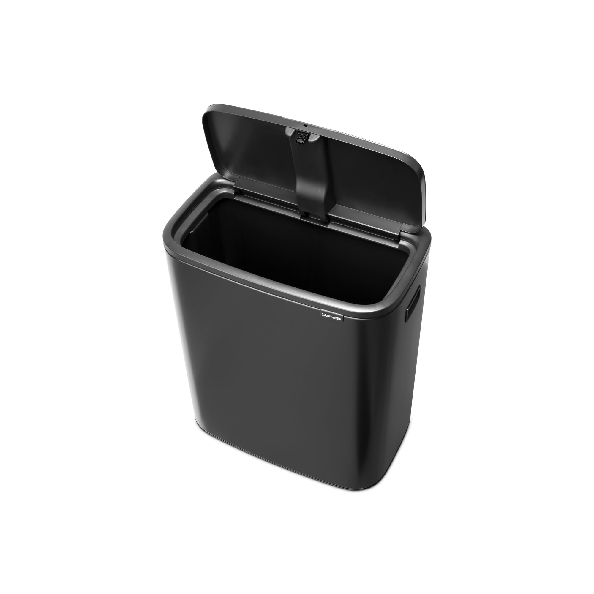 Brabantia Poubelle de cuisine Bo Touch 60 L | Poubelle XXL à ouverture soft-touch avec bac intérieur | Poubelle compacte à dos plat pour cuisine | Solution élégante | Confident Grey