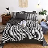 Fansu Juego de Ropa de Cama 4 Piezas, Microfibra Funda de Edredón Sábana Funda de Almohada Cremallera Diseño Funda de Almohada Conjunto De Edredón Hoja Plana (180x220cm,Negro)