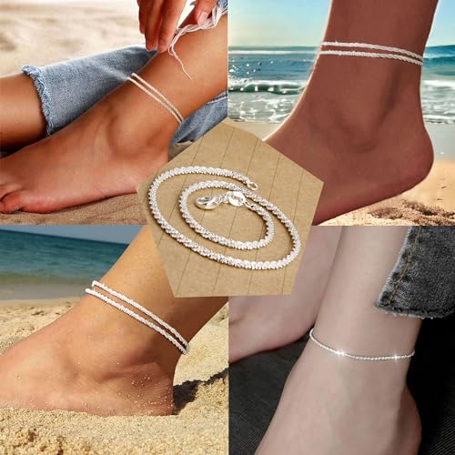 Image of Gold /Silver Anklets for Women Ankle Bracelets for Women Waterproof Beach Layered Anklet Bracelets for Women Cuban Link Anklets Set Dainty Cute Heart Butterfly Anklets Non Tarnish Jewelry Gift