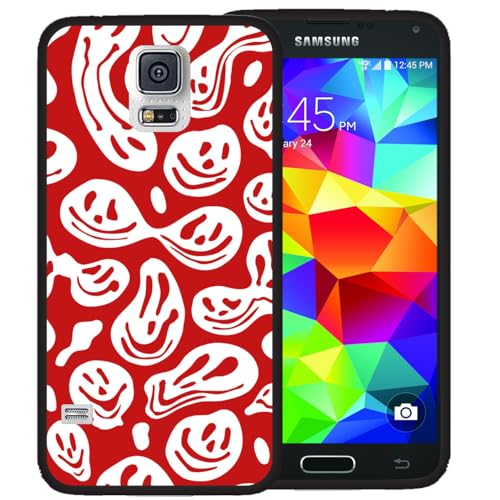zaztify Case for Samsung Galaxy S5/S5 Neo, Red White Funny Trippy Dripping Smile Melted Hippie Smiling Skull Ghost Face Pattern Shockproof Anti-Slip Thin Slim Soft Cute Cover Shell