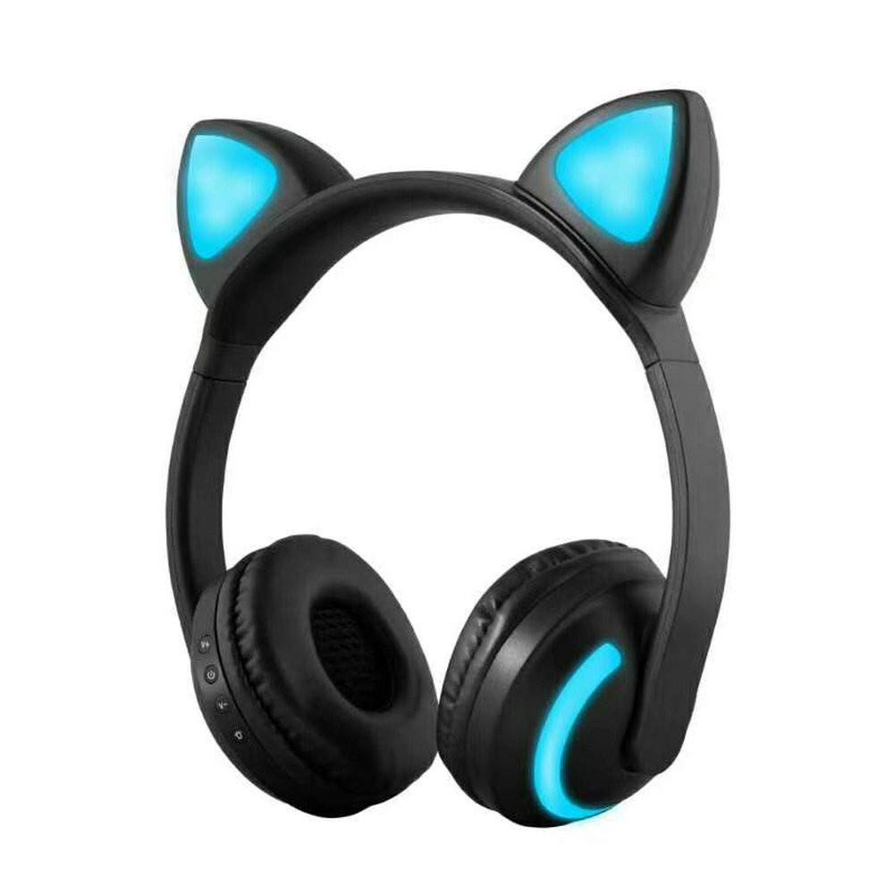 Wireless Bluetooth Over-Ear Headphones with Microphone,7 Colors LED Light Flashing Glowing Stereo Earphone Headset Compatible with Smart Phones PC Tablet (19D Cat)