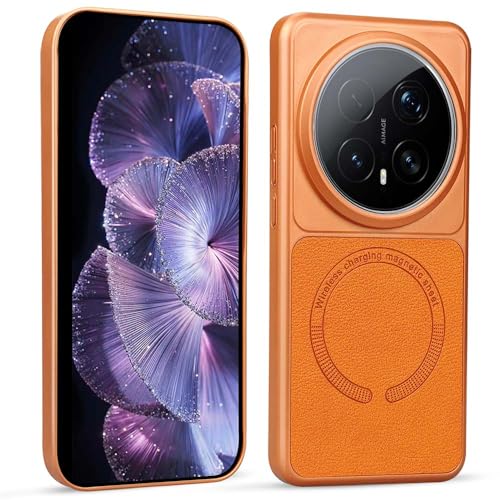 BEEJTUNY Magnetische Hülle für Honor Magic8 Pro/Magic 8 Pro 2500G Starker Magnet Schutzhülle Schlanke Elegante Handyhülle Luxuriöses Ledergefühl Case. Orange