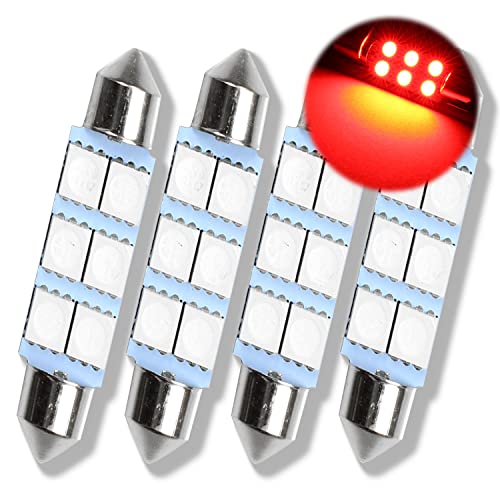 Sawe - 1.72" 42Mm 41Mm 6-Smd 5050 Festoon Led Bulbs For Dome Map Light 211-2 578 (4 Pieces) (Red) #TOP4