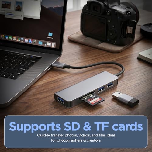 Image of UNIGEN 5-in-1 Multiport USB Hub with Dual USB-C & A Connector | High-Speed Transfer | USB 3.0 & 2.0 Ports | SD /TF Card Reader| Multiport Adapter for Windows, Mac, Linux, iPad