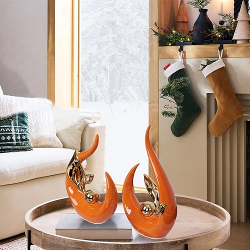 Estatuas Decorativas de Cerámica Naranja Juego 2 Pzas miniatura 5