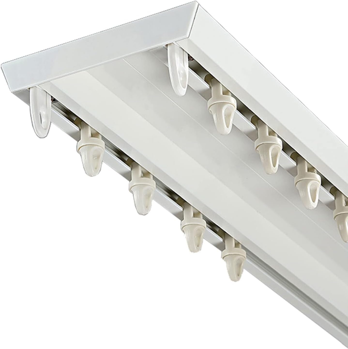Aluminum Curtain Straight Rails Ceiling Mount - Heavy-Duty Conjoined Double Track Set with Track, Roller, Installation Hardware for Easy