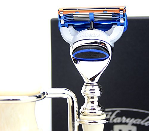 Haryali London 5 Edge Shaving Razor with Synthetic Hair Brush and Stainless Steel Stand Perfect Set for Men