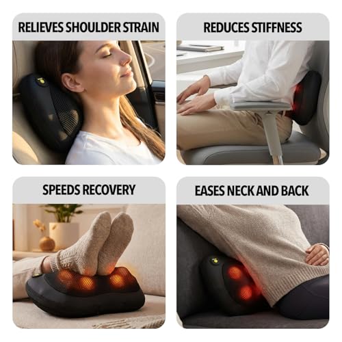Image of Boldfit KnotRelief Electric Shiatsu Back & Neck Massager, 4 Deep-Kneading Nodes, Infrared Heat, Bi-Directional Rotation, Portable Back Massager for Pain Relief, Car & Home Use, 1-Year Warranty