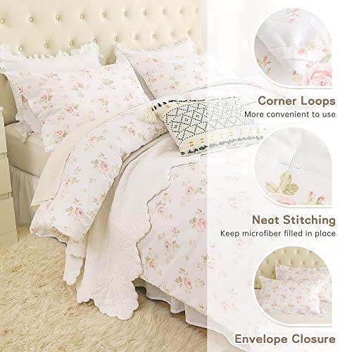 Cozytide 20230302-K-MALIANNA Floral King Comforter Set,100% Cotton Comforter White Rose Flower French Country King Bedding Comforter Set thumb #4