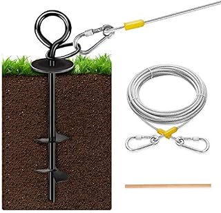 Dog Tie Out Stake and Cable - 30 Ft Pet Tie Out Cable for Dogs Up to 125 Pounds - Heavy Duty Anchor That fits Any Dog - No Rusting, Bending or Pulling Out - Great for Outside Yard Beach Lawn