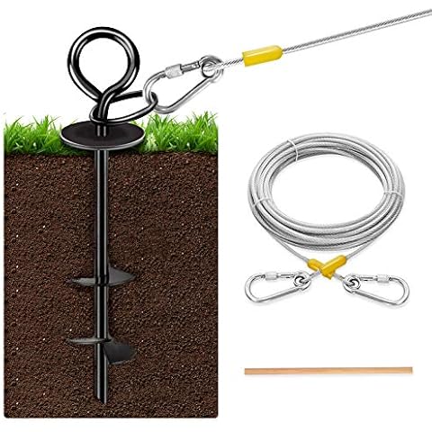 Dog Tie Out Stake and Cable - 30 Ft Pet Tie Out Cable for Dogs Up to 125 Pounds - Heavy Duty Anchor That fits Any Dog - No Rusting, Bending or Pulling Out - Great for Outside Yard Beach Lawn Cover